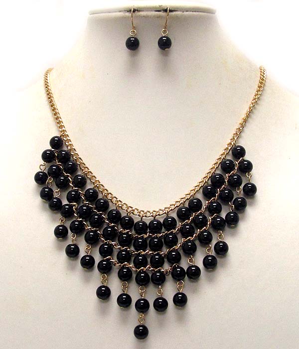 Multi glass ball link drop bib necklace earring set