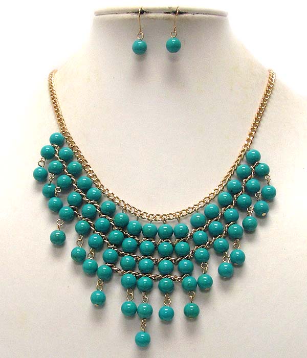 Multi glass ball link drop bib necklace earring set