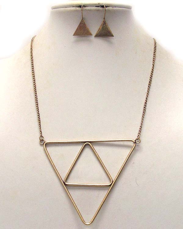 Triangular wire art pendant necklace earring set