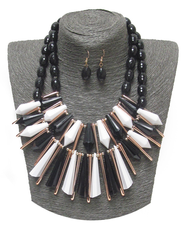 Spring statement multi bar drop double layer necklace set