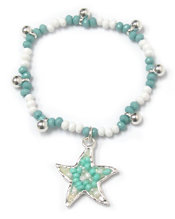 Starfish charm seed bead stretch bracelet