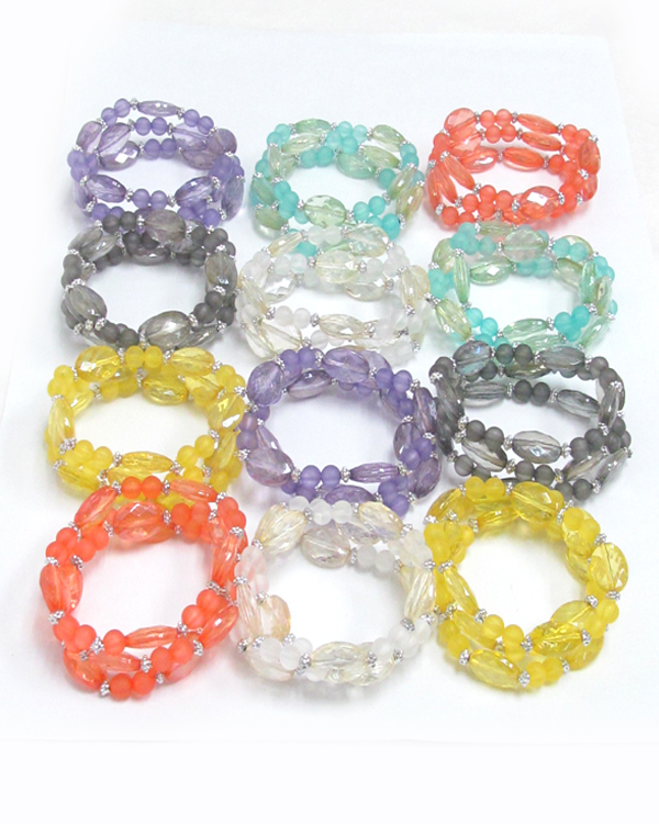 Assort color and mix acrylic stone stretch bracelet - 12 pc dozen pack mens jewelry