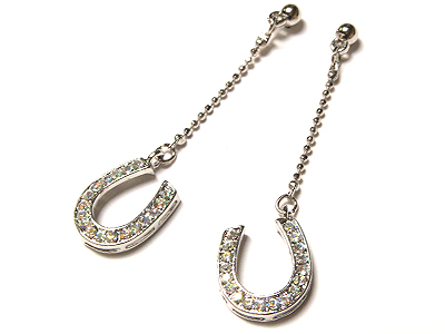 Crystal horse shoe damgle earring