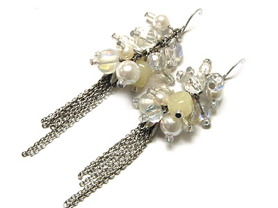 Multi beads and tassel drop earring