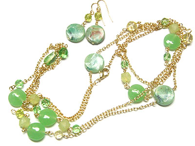 Resin beads long necklace and matching earring set