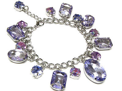 Crystal and epoxy stone dangle chain bracelet