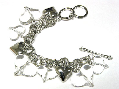 Metal and icy beads heart dangle charm bracelet - nude fashion trend