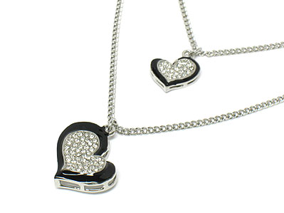 Double crystal heart and chain necklace