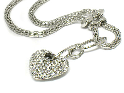 Crystal heart and mesh chain necklace