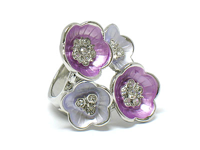 Crystal four flowers and handpainted fashion ring