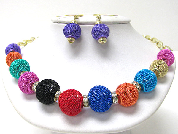 Color metal ball and crystal ring necklace set 