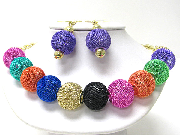 Color metal ball link necklaces set