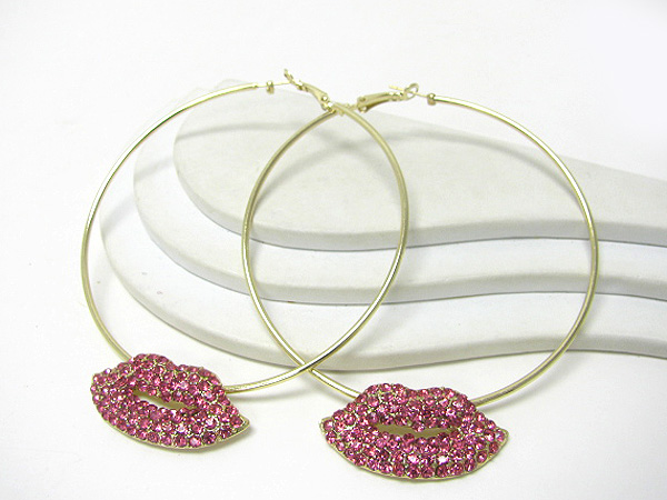 Valentine theme crystal lip basketball wive inspired hoop earring - hoops