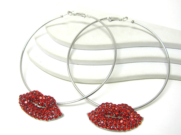 Valentine theme crystal lip basketball wive inspired hoop earring - hoops