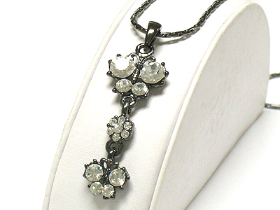 Crystal stud dual butterfly linear drop necklace