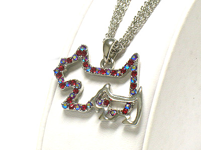 Crystal dual doggy pendant multi chain necklace