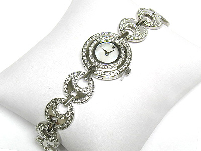 Crystal round metal disk link watch