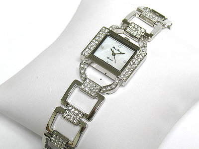 Crystal joint metal link band watch