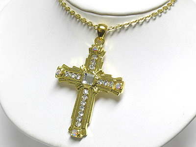 Crystal center line cross necklace