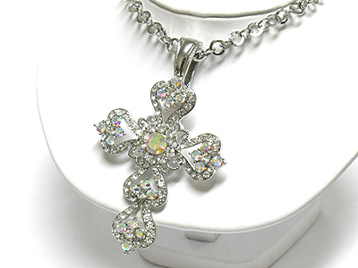 Crystal heart edge cross necklace