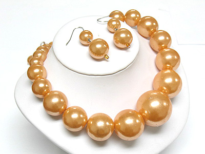 Big glass pearl ball necklace and earring set