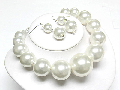 Big glass pearl ball necklace and earring set