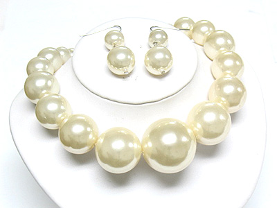 Big glass pearl ball necklace and earring set