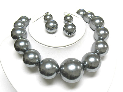 Big glass pearl ball necklace and earring set