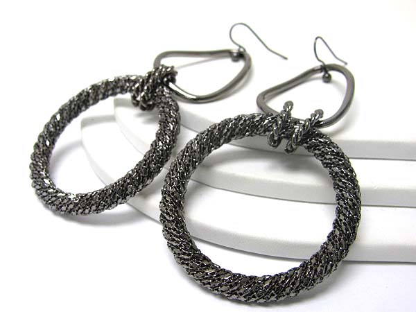 Metal round hoop drop earring - hoops