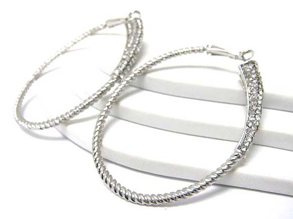 Crystal stud oval hoop earirng