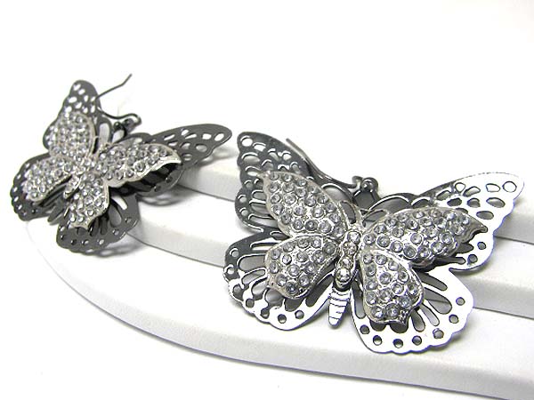 Crystal stud double butterfly earring