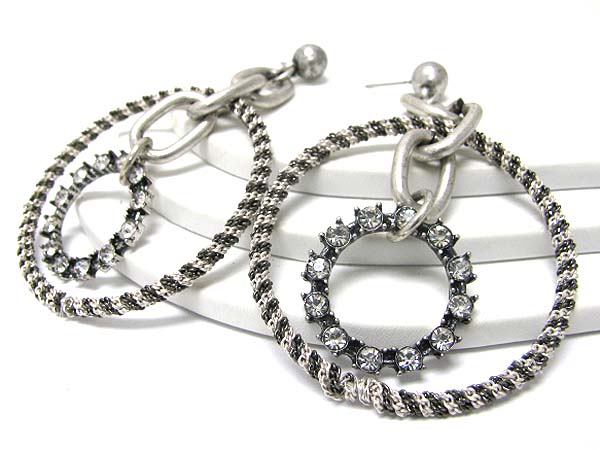 Crystal stud double hoop earring - hoops