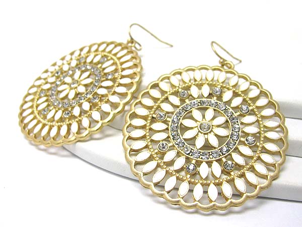 Crystal and enamel deco large round disk earring