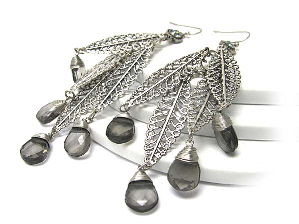 Glass edge leaves drop earring