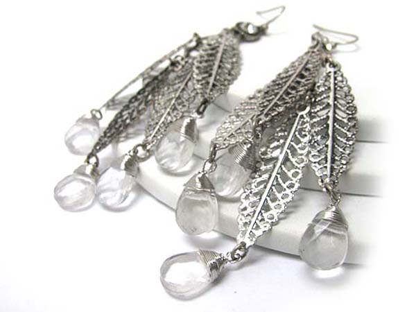 Glass edge leaves drop earring