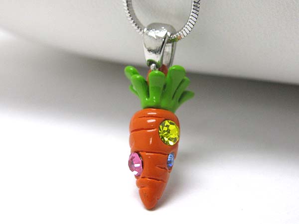 Made in korea whitegold plating crystal stud carrot pendant necklace