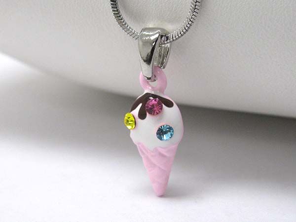 Made in korea whitegold plating crystal stud ice cream cone pendant necklace