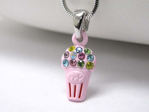 Made in korea whitegold plating crystal stud pop cone pendant necklace