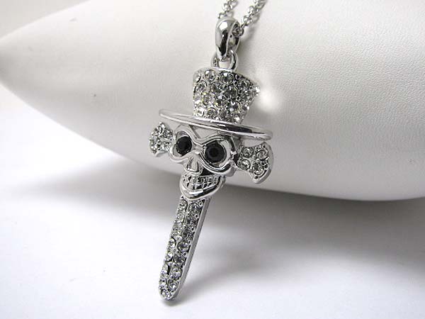 Made in korea whitegold plating crystal stud skull pendant necklace