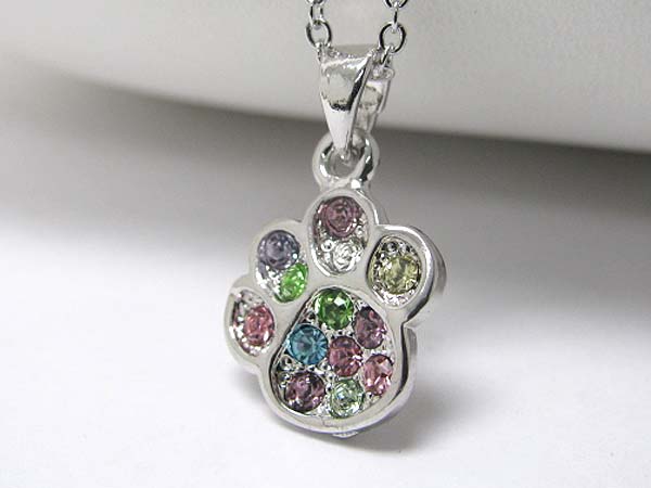 Made in korea whitegold plating crystal stud paw pendant necklace