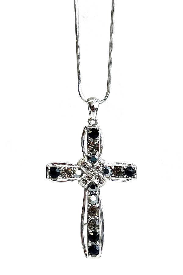 Made in korea whitegold plating crystal stud cross pendant necklace