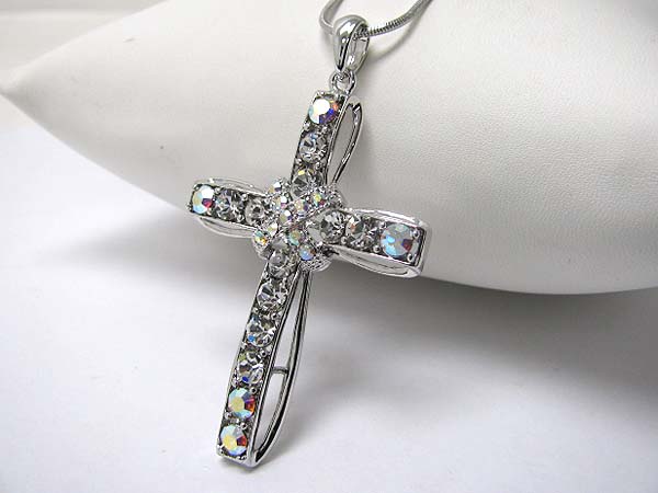 Made in korea whitegold plating crystal stud cross pendant necklace