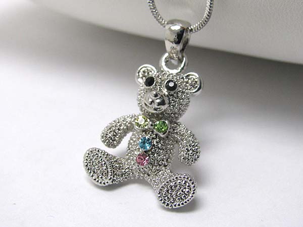 Made in korea whitegold plating crystal stud bear pendant necklace