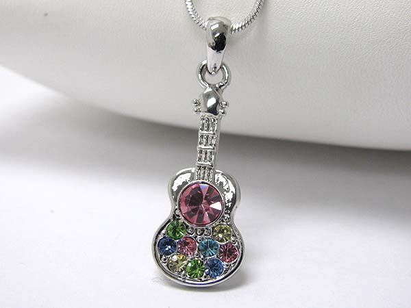 Made in korea whitegold plating crystal stud guitar pendant necklace