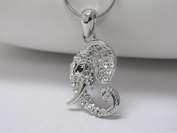 Made in korea whitegold plating crystal stud elephant pendant necklace