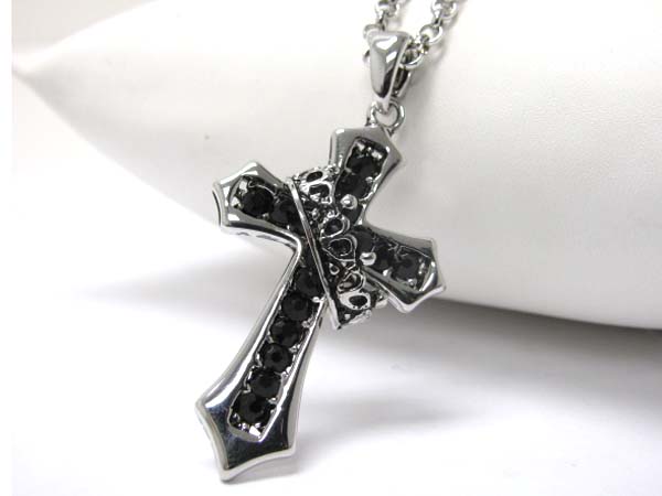 Made in korea whitegold plating crystal stud cross pendant necklace