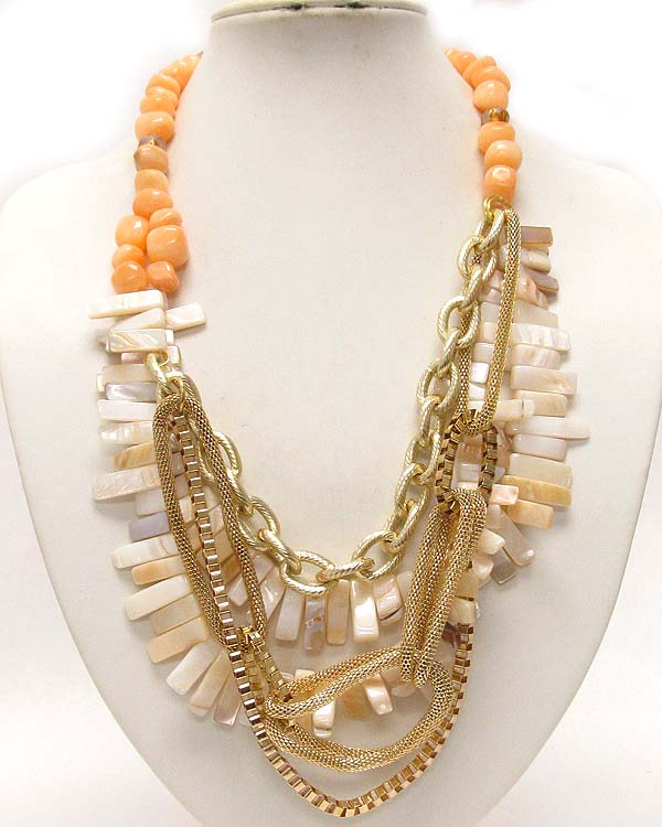 Multi shell and natural stone beac chain necklace