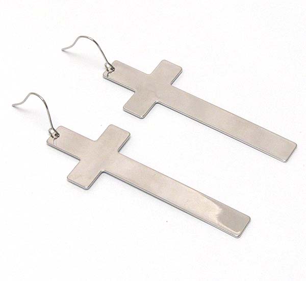 Long metal cross earring