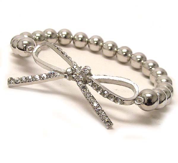 Crystal bow with multi metal ball stretch bracelet