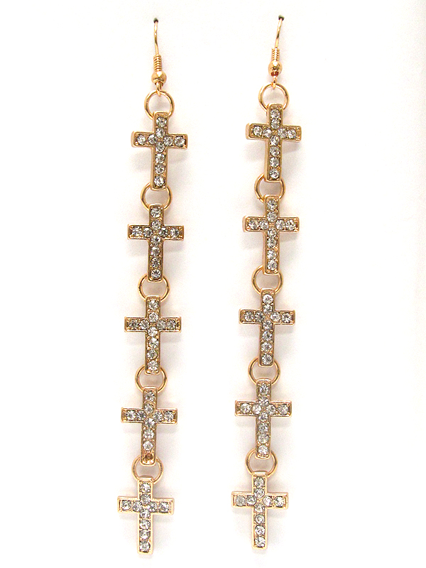 Multi crystal metal cross pattern earring